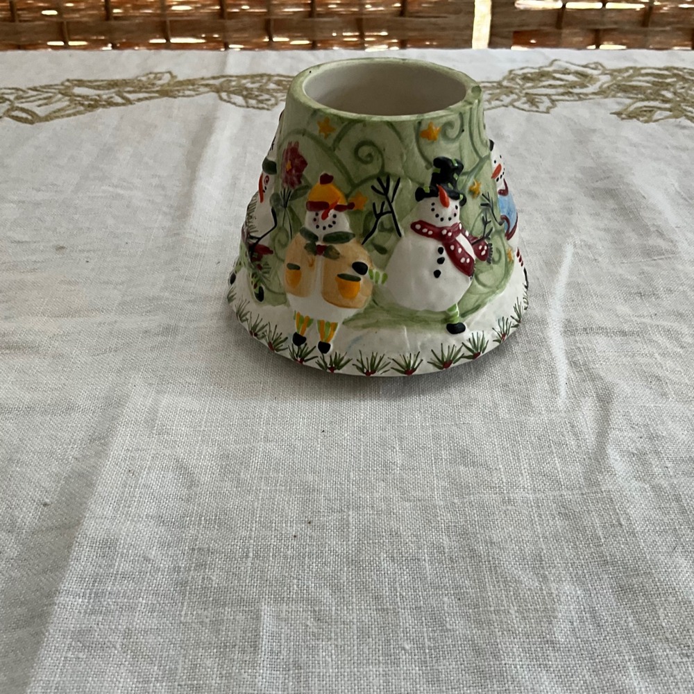 Yankee Candle Snowman Ceramic Jar Topper Shade 3D Relief Winter Holiday Green